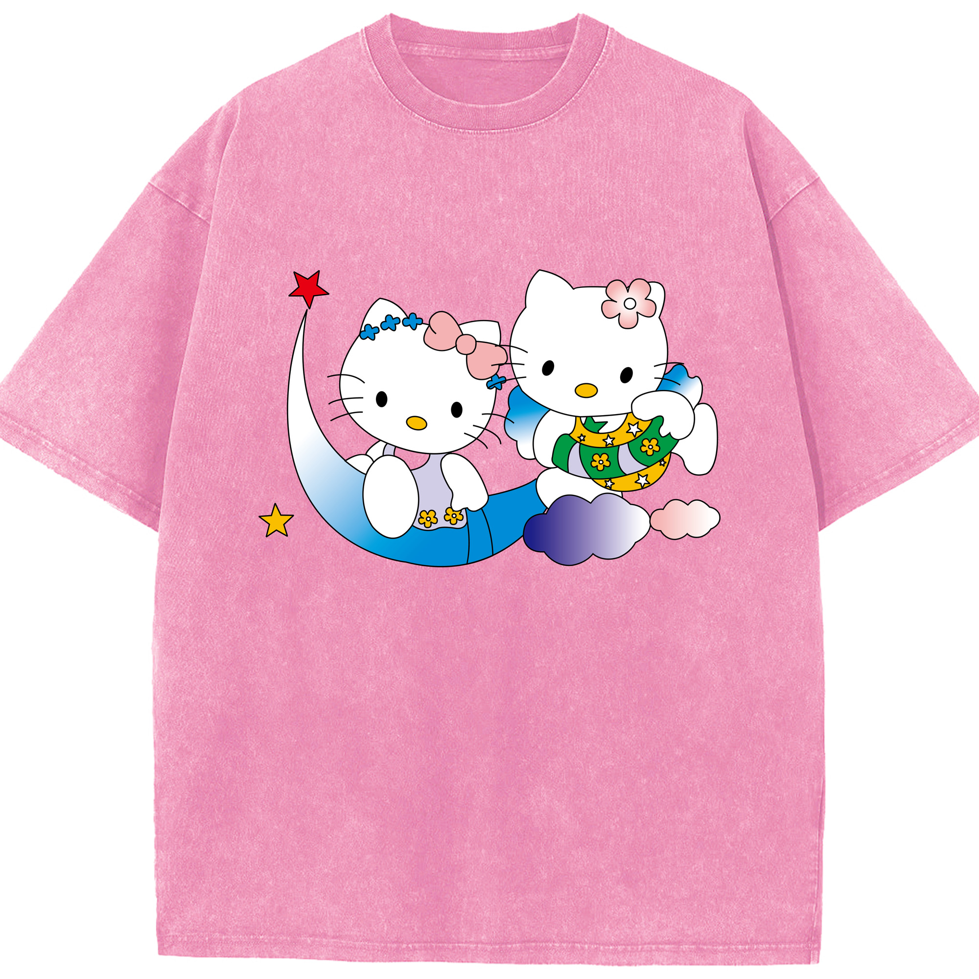 （画像用） Hello Kitty ハローキティ 綿100% ヴィンテージ風 半袖Tシャツ（フロントプリント）